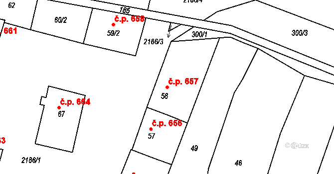Březnice 657 na parcele st. 58 v KÚ Březnice, Katastrální mapa