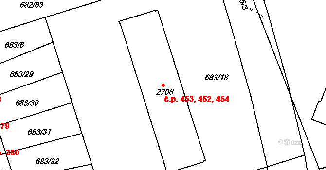 Nové Město 452,453,454, Jičín na parcele st. 2708 v KÚ Jičín, Katastrální mapa