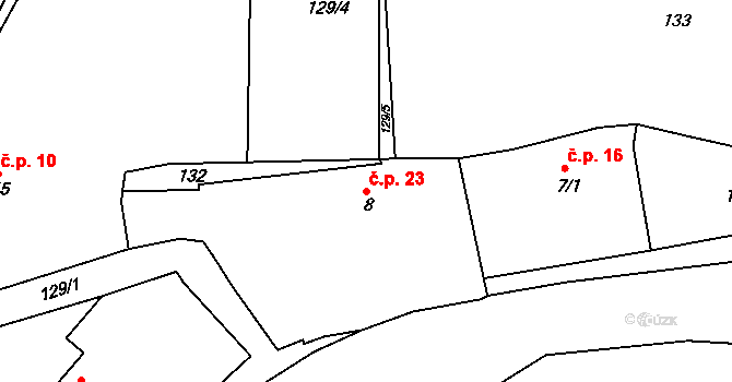 Drahoraz 23, Kopidlno na parcele st. 8 v KÚ Drahoraz, Katastrální mapa