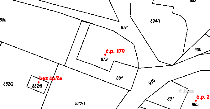 Petrovice u Karviné 170 na parcele st. 879 v KÚ Petrovice u Karviné, Katastrální mapa