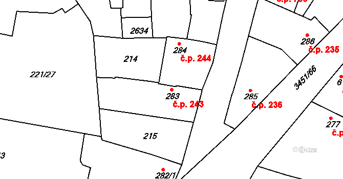 Lysá nad Labem 243 na parcele st. 283 v KÚ Lysá nad Labem, Katastrální mapa