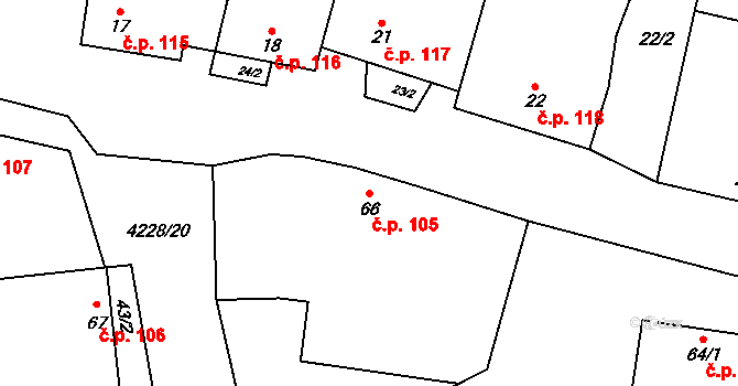 Mohelno 105 na parcele st. 66 v KÚ Mohelno, Katastrální mapa