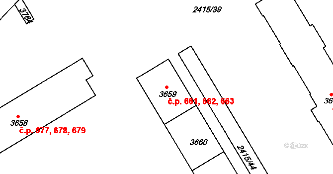 Chrudim II 661,662,663, Chrudim na parcele st. 3659 v KÚ Chrudim, Katastrální mapa