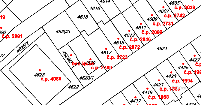 Židenice 2723, Brno na parcele st. 4617 v KÚ Židenice, Katastrální mapa