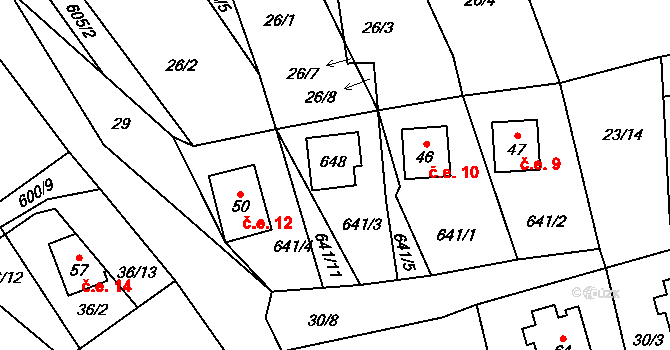 Milhostov 11, Zádub-Závišín na parcele st. 45 v KÚ Milhostov u Mariánských Lázní, Katastrální mapa