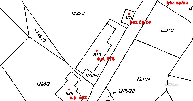 Bublava 578 na parcele st. 619 v KÚ Bublava, Katastrální mapa