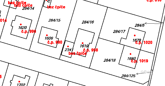 Nové Strašecí 998 na parcele st. 1619 v KÚ Nové Strašecí, Katastrální mapa