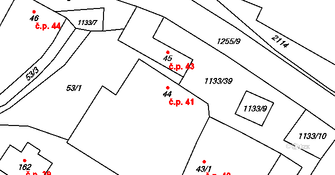 Malíkov nad Nežárkou 41, Horní Pěna na parcele st. 44 v KÚ Malíkov nad Nežárkou, Katastrální mapa