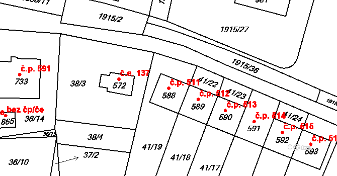 Lomnice nad Lužnicí 511 na parcele st. 588 v KÚ Lomnice nad Lužnicí, Katastrální mapa