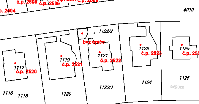Smíchov 2522, Praha na parcele st. 1121 v KÚ Smíchov, Katastrální mapa