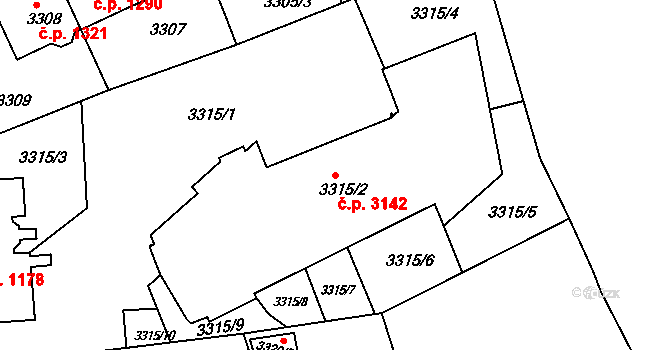 Smíchov 3142, Praha na parcele st. 3315/2 v KÚ Smíchov, Katastrální mapa