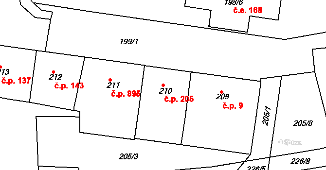 Holešovice 205, Praha na parcele st. 210 v KÚ Holešovice, Katastrální mapa