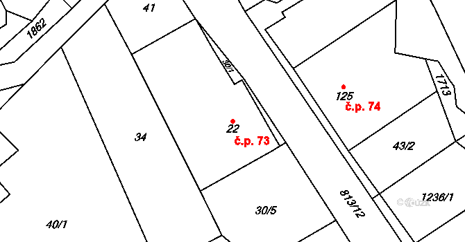 Kohoutov 73 na parcele st. 22 v KÚ Kohoutov, Katastrální mapa