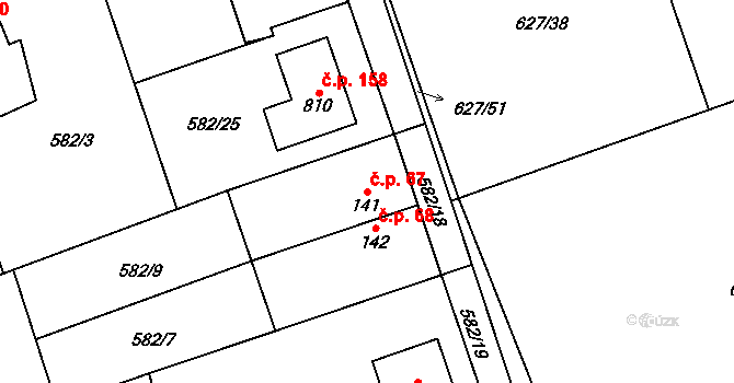 Svinaře 67 na parcele st. 141/1 v KÚ Svinaře, Katastrální mapa