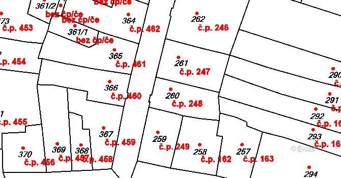 Česká Lípa 248 na parcele st. 260 v KÚ Česká Lípa, Katastrální mapa