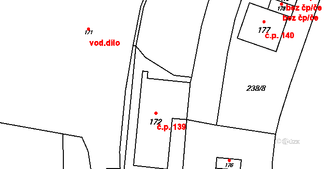 Kryštofovy Hamry 139 na parcele st. 172 v KÚ Kryštofovy Hamry, Katastrální mapa
