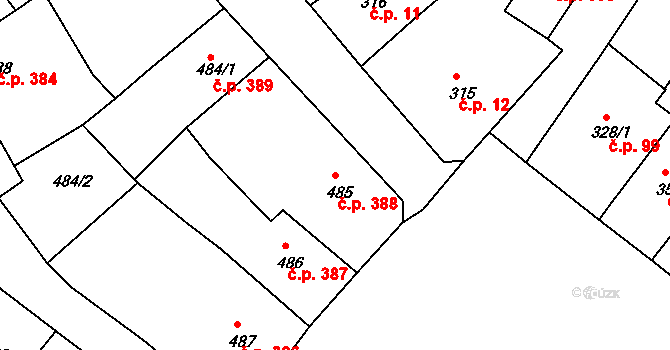 Rumburk 1 388, Rumburk na parcele st. 485 v KÚ Rumburk, Katastrální mapa