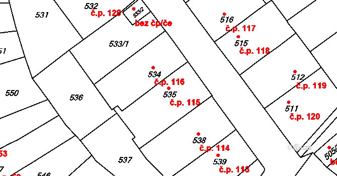 Pražské Předměstí 115, Bílina na parcele st. 535 v KÚ Bílina, Katastrální mapa