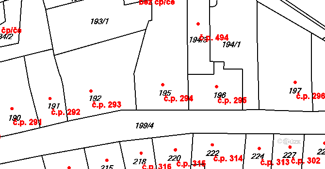 Šluknov 294 na parcele st. 195 v KÚ Šluknov, Katastrální mapa