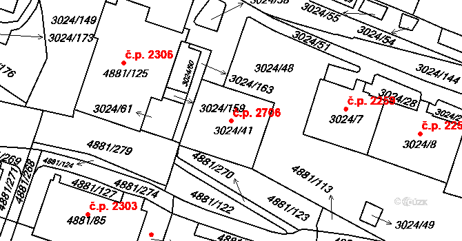 Louny 2706 na parcele st. 3024/41 v KÚ Louny, Katastrální mapa