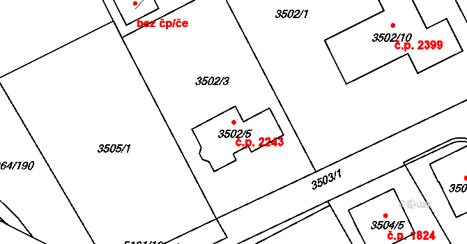 Místek 2243, Frýdek-Místek na parcele st. 3502/5 v KÚ Místek, Katastrální mapa