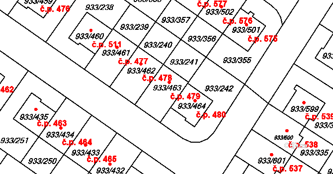 Satalice 479, Praha na parcele st. 933/463 v KÚ Satalice, Katastrální mapa