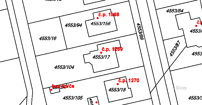 Hustopeče 1269 na parcele st. 4553/17 v KÚ Hustopeče u Brna, Katastrální mapa