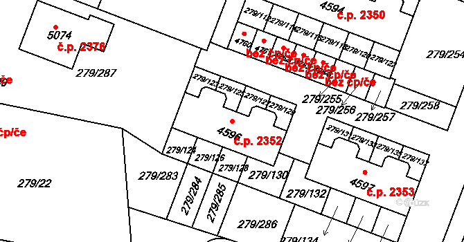 Nymburk 2352 na parcele st. 4596 v KÚ Nymburk, Katastrální mapa