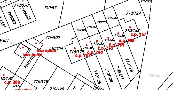 Poříčí 765, Boršov nad Vltavou na parcele st. 710/180 v KÚ Boršov nad Vltavou, Katastrální mapa