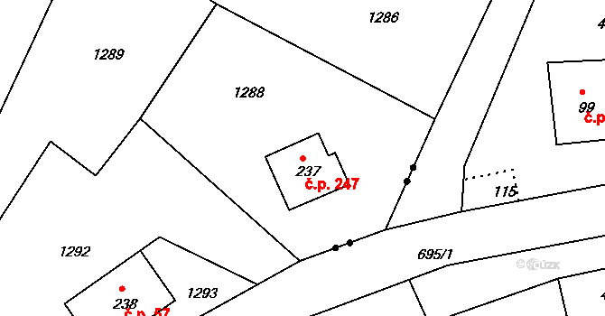 Pihel 247, Nový Bor na parcele st. 237 v KÚ Pihel, Katastrální mapa