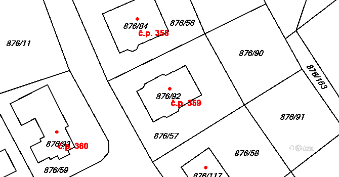 Stonařov 359 na parcele st. 876/92 v KÚ Stonařov, Katastrální mapa
