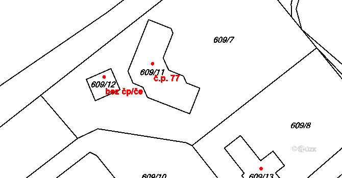 Černý Dub 77, Homole na parcele st. 609/11 v KÚ Homole, Katastrální mapa