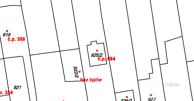 Vejprnice 684 na parcele st. 925/2 v KÚ Vejprnice, Katastrální mapa
