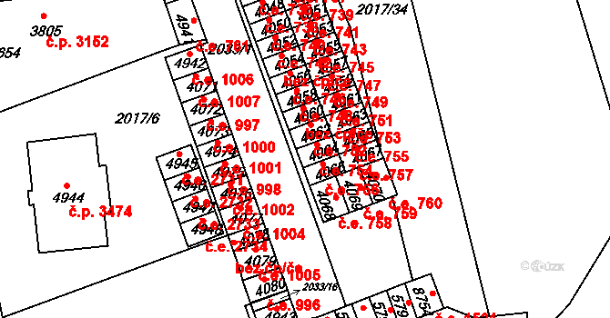 Hodonín 754 na parcele st. 4064 v KÚ Hodonín, Katastrální mapa