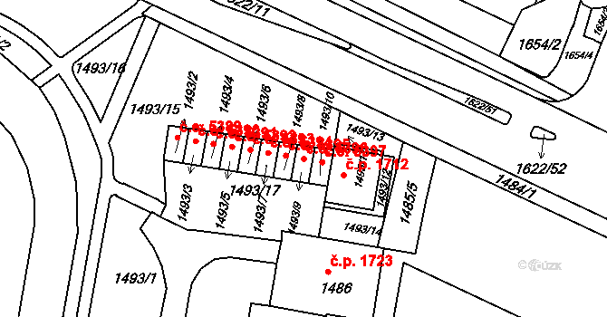 Kadaň 5396 na parcele st. 1493/9 v KÚ Kadaň, Katastrální mapa
