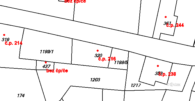 Horní Podluží 216 na parcele st. 320 v KÚ Horní Podluží, Katastrální mapa