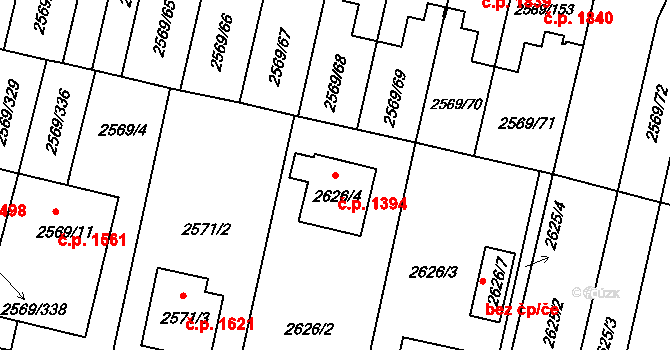 Benešov 1394 na parcele st. 2626/4 v KÚ Benešov u Prahy, Katastrální mapa