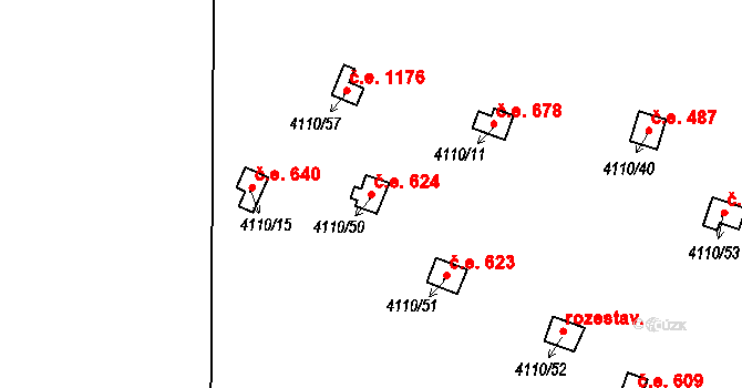 Líšeň 624, Brno na parcele st. 4110/50 v KÚ Líšeň, Katastrální mapa