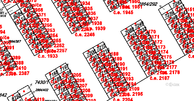 Hodonín 2188 na parcele st. 7215 v KÚ Hodonín, Katastrální mapa