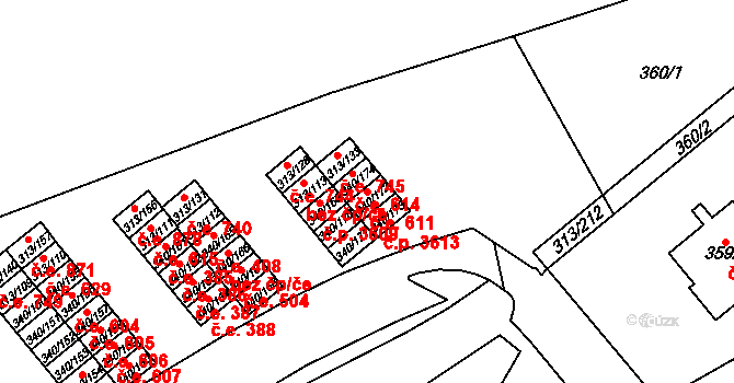 Vyškov-Předměstí 611, Vyškov na parcele st. 340/172 v KÚ Vyškov, Katastrální mapa