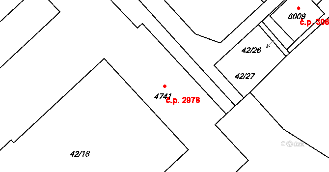 Zábřeh 2978, Ostrava na parcele st. 4741 v KÚ Zábřeh nad Odrou, Katastrální mapa