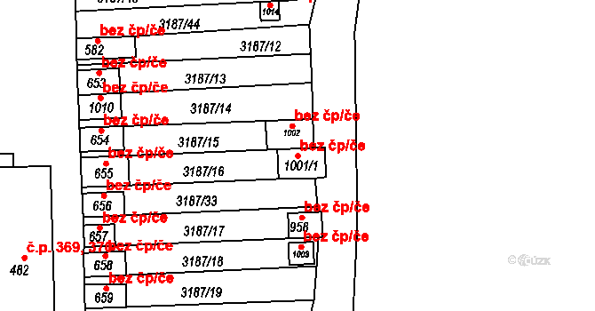 Toužim 39703606 na parcele st. 1001/1 v KÚ Toužim, Katastrální mapa
