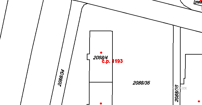 Hlučín 1193 na parcele st. 2088/4 v KÚ Hlučín, Katastrální mapa