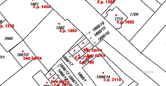 Louny 46252606 na parcele st. 1866/15 v KÚ Louny, Katastrální mapa