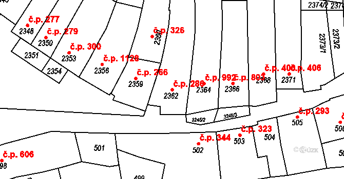Vlčnov 286 na parcele st. 2362 v KÚ Vlčnov, Katastrální mapa