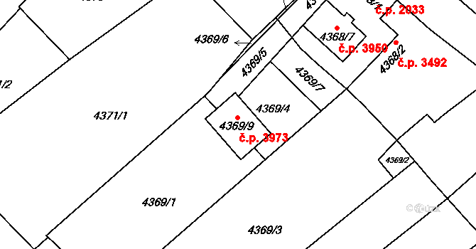 Mělník 3973 na parcele st. 4369/9 v KÚ Mělník, Katastrální mapa