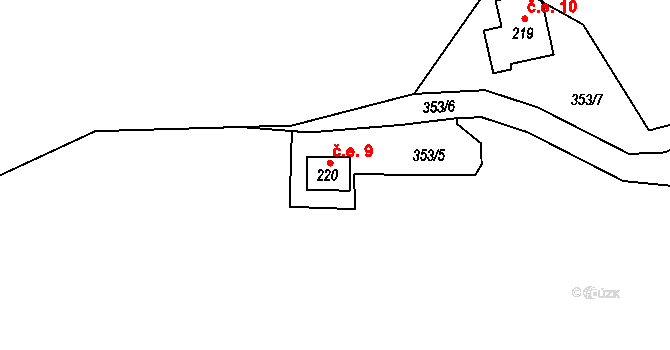 Kovářov 9, Bojanov na parcele st. 220 v KÚ Kovářov u Seče, Katastrální mapa