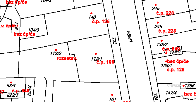 Slatiňany 105 na parcele st. 112/1 v KÚ Slatiňany, Katastrální mapa