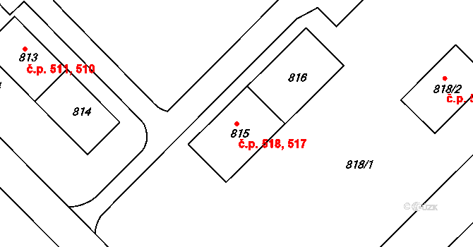 Litomyšlské Předměstí 517,518, Vysoké Mýto na parcele st. 815 v KÚ Vysoké Mýto, Katastrální mapa