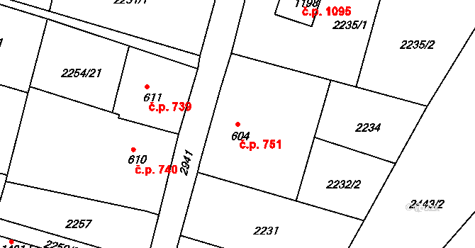 Krásná Lípa 751 na parcele st. 604 v KÚ Krásná Lípa, Katastrální mapa